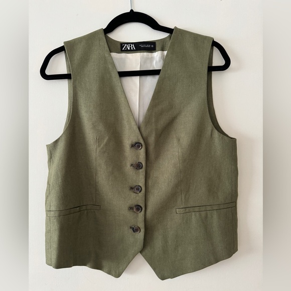 Zara linen blend vest, khaki green, beautiful buttons, size S - only worn once! - Picture 2 of 4